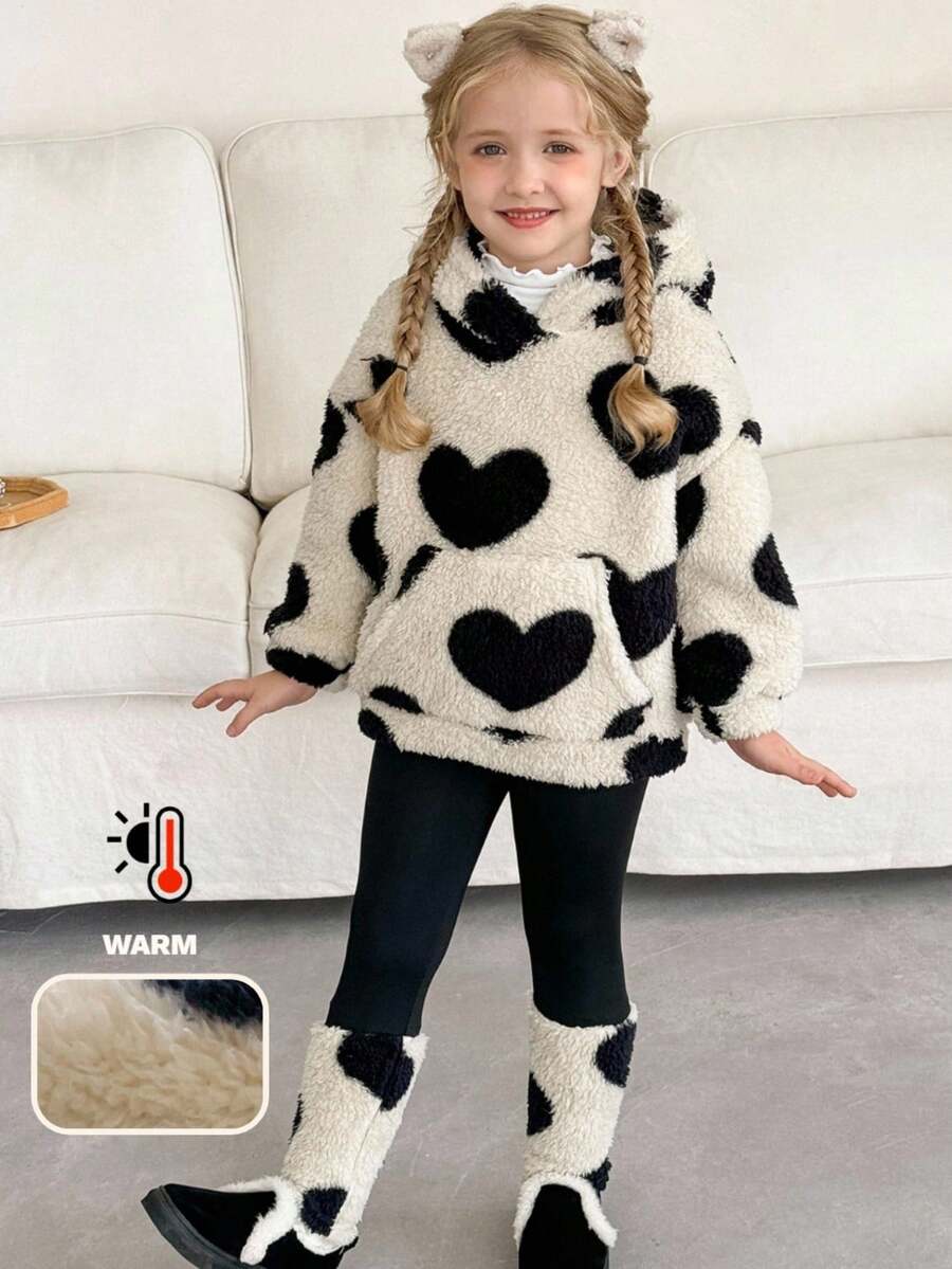 LMoss Kids LMoss 两件套女童扎染圆领抓绒卫衣和打底裤套装，女童爱心印花套装，女童舒适套装，女童冬季套装，女童羊羔绒套装，女童服装，女童爱心套装，女童爱心套装，圣诞节，舒适秋冬款式，温暖秋冬款式，温暖秋冬款式，连帽衫 - 彩色 - 查看 1