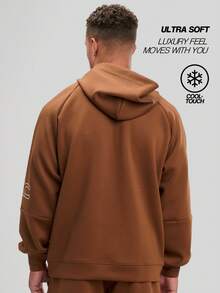 Sudadera con bolsillo y mangas raglán con estampado de letras para hombre - Marrón - Ver 2