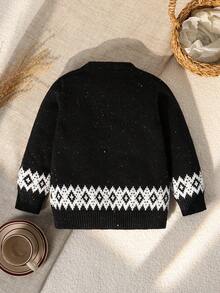 SHEIN Kleine Jungen Rundhalsausschnitt Langarm gepunkteter Aprikose Modischer Kleine Jungen Pullover, asymmetrisches gemusterter Strick Pullover, lässiges einzigartiges Design, Herbst/Winter