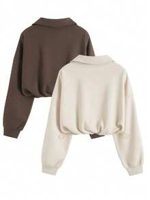 Airaco 2pcs/Set Retro American Style Half-Zip Niche Sweatshirt - Multicolor - View 2