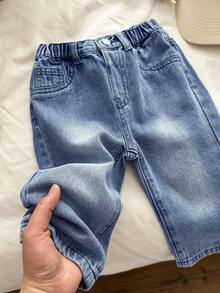 SHEIN Baby Boys' Casual Style Retro Straight Leg Baggy Blue Denim Jeans For Baby Clothes Baby Boys Costume Dailywear And Baby Summer And Spring Clothes - Medium Wash - View 6
