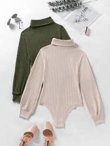 SHEIN 2pcs Set Bodysuit, Comfortable Autumn/Winter Base Layer Bodysuit - Brown - View 2