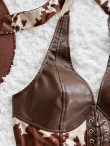 Soleia 女式撞色拼接露背系带吊带背心 - 彩色 - 查看 4