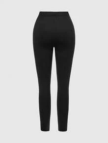 ROMWE Grunge Punk Y2K Punk Cross Rivet Design Fitted Versatile Women Leggings - Black - View 2