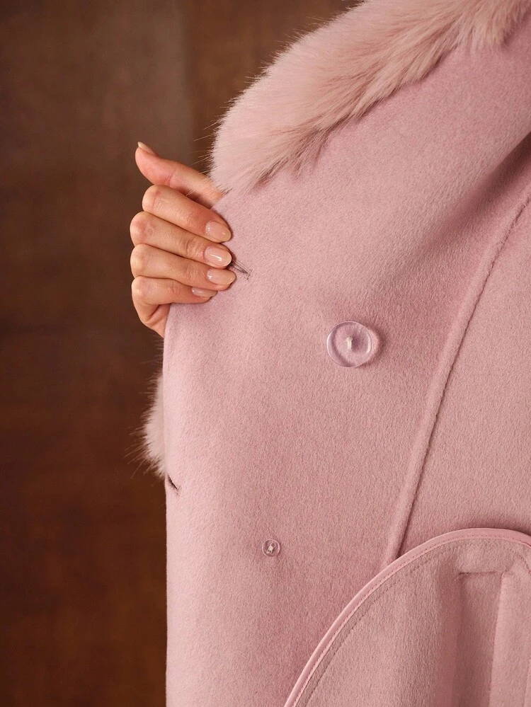 WOOL COLLAR CINCHED WAIST FITTED MID-LENGTH BELTED OVERCOAT, AUTUMN/WINTER