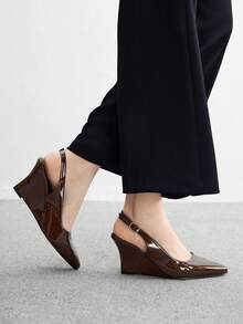CUCCOO BIZCHIC Women's Pointed Toe Wedge Heel Slingback Pumps, Comfortable And Elegant Coffee Color