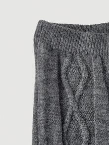 SHEIN MOD High Waist Cable Knit Coffee Color Versatile Skirt, Autumn/Winter,Cozy Fall And Winter Clothes For Women - Dark Grey - View 3