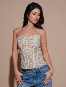 SHEIN BAE 女式碎花修身吊带背心，时尚夏季百搭背心 - 白色 - 查看 6