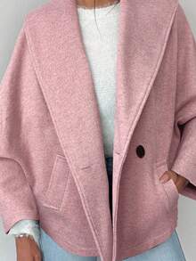 Aloruh New Autumn/Winter Grey Versatile Woolen Elegant Lapel Overcoat - Dusty Pink - View 7