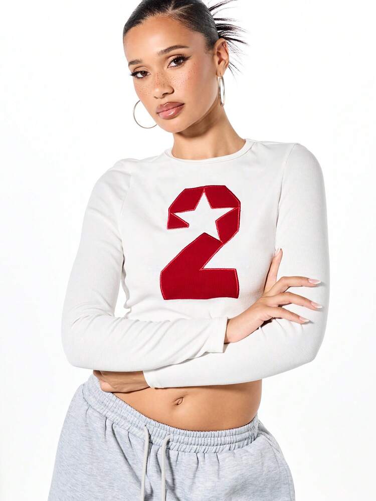 SUMWON WOMEN Top z długim rękawem i numerem gwiazdy