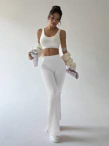 Sovereign Charm Women's High Stretch Leopard Print Yoga Pants, Fitness Sports Wide Leg Pants - Light Grey - View 4