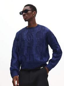 SUMWON Crop Fit Cable Knit Pullover Sweater With Distressed Textured Design For Winter Casual Wear Plain - Royal Blue - View 1
