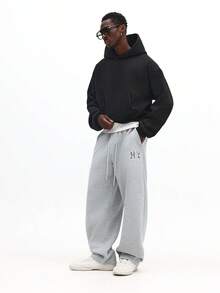 SUMWON Straight Leg Sweatpants With NY Logo Print - Heather Grey Relaxed Fit Joggers For Casual Comfort And Everyday Loungewear Plain - Grey - View 3