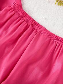 2件套少女简约香槟色条纹长袖开衫和裤子家居服套装 - 玫紅色 - 查看 7