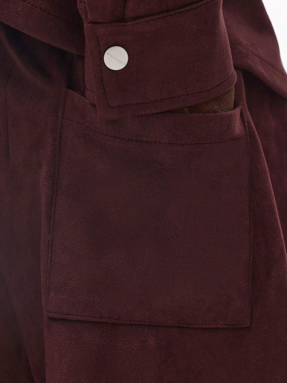 Burgundy Suede Overshirt With Tapered Pants Set