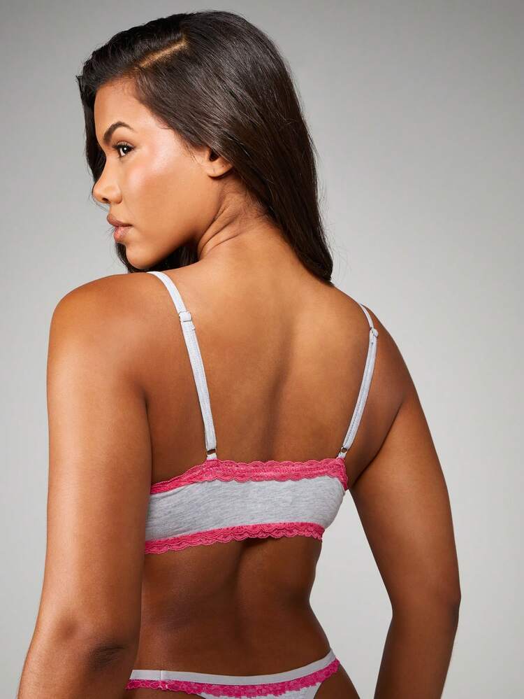 MISSGUIDED Ruched Bralette With Contrast Lace Trim And Bow Details For Comfort And Style