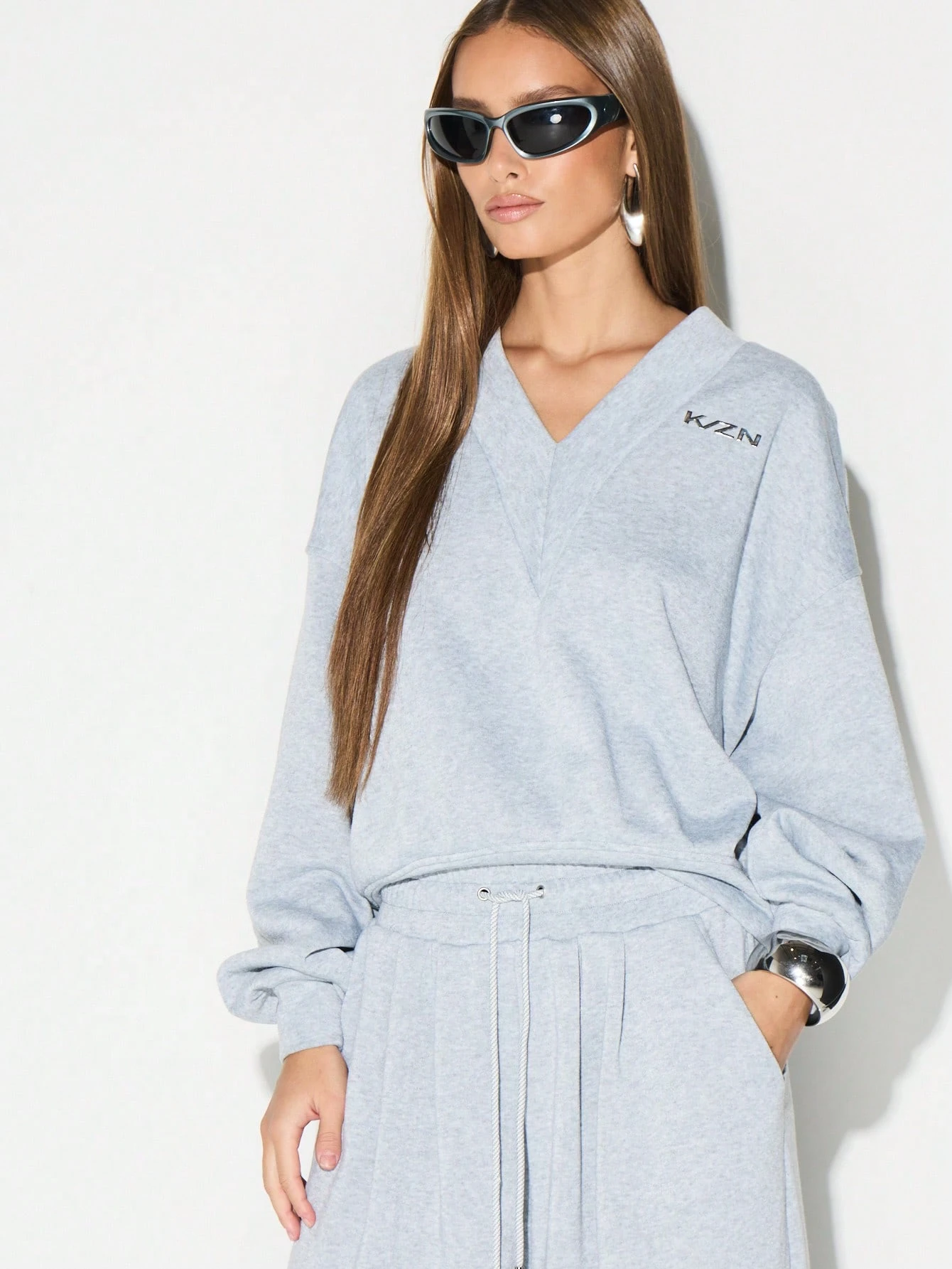 KIZN Oversized V Neck Sweatshirt With Logo