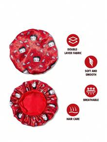 Betty Boop x SHEIN 双层面料，升级版，红色樱桃印花护发帽，宽边弹力缎面睡眠帽，柔软舒适，适合日常居家睡眠、送礼、派对、节日、情人节等场合。 - 酒紅色 - 查看 4