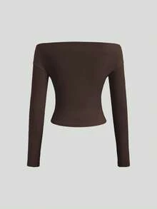 Sweetra 3pcs/Set Women Off-Shoulder Long Sleeve Crop Top, Comfortable & Skin-Friendly, Slim Fit - Multicolor - View 3