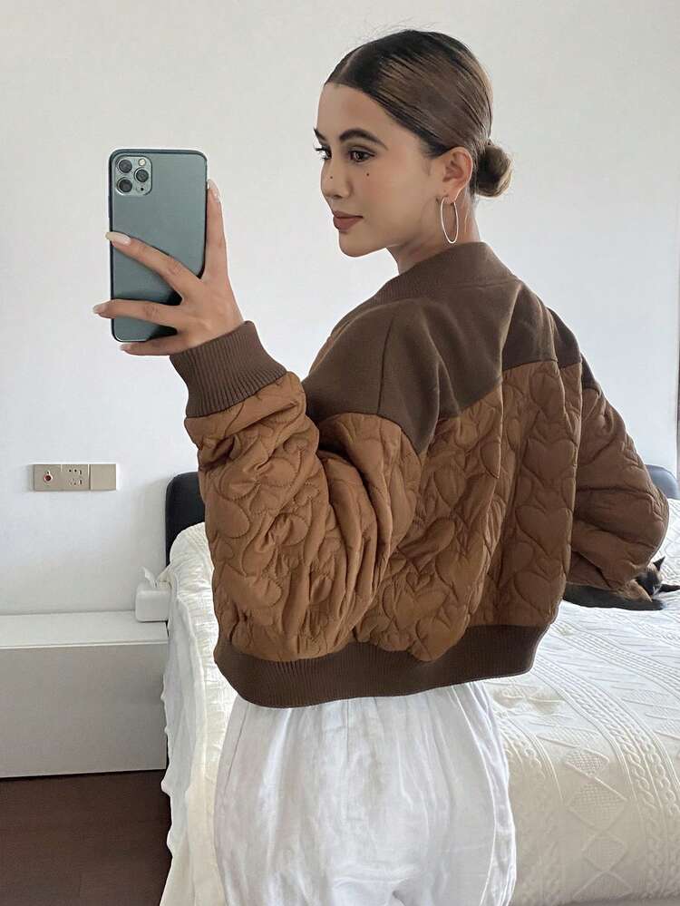 Color Block Quilted Short Baseball Jacket, Letter Embroidery, Casual Streetwear For Women, Autumn/Winter Y2k