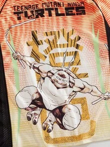 ROMWE MEN TEENAGE MUTANT NINJA TURTLES X ROMWE Camiseta de manga corta casual de hombre con estampado de tortuga y bloques de color, para verano - Naranja - Ver 4