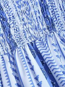 Sweetra Petite Petite Women's Romantic Sweet Halter Neck Maxi Beach Dress, Bohemian Wheat Ear Pattern, High Slit, Dopamine Color, Summer - Blue - View 5