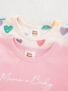 Cozy Pixies 4 件套女婴舒适睡衣套装，彩色心形印花柔软针织圆领长袖上衣和紧身裤，适合春、夏、秋、冬、情人节礼物 - 彩色 - 查看 3