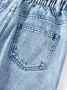 青少年女孩宽松口袋阔腿做旧下摆牛仔裤 - 中等水洗藍 - 查看 7