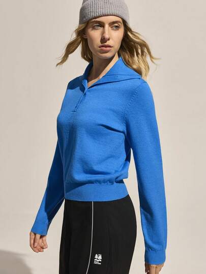 Easithlete Women's Solid Color Regular Fit Stand Collar Long Sleeve Sweater