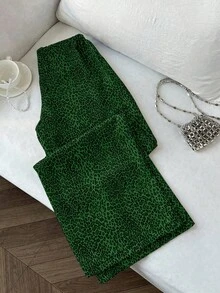 Elamini Celana Panjang Kaki Lebar Motif Leopard Seksi Ringan 2025, Pinggang Elastis dengan Tali Serut, Celana Lurus Ramping, Cocok untuk Pemakaian Sehari-hari, Kembali ke Sekolah - Hijau - View 2