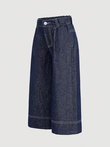 Young Girl' Navy Blue Denim Ruffle Hem Loose Fit Pants,Fall Clothes,Winter Clothing ,Casual And Fashionable Vacation Outfits,2000s Style ,Halloween Denim Jeans ,Christmas - Dark Wash - View 5