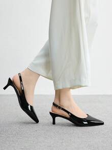 CUCCOO BIZCHIC 女士黑色尖头小猫跟性感时尚后系带高跟鞋，适合日常通勤、休闲和工作场合。 - 黑色 - 查看 4