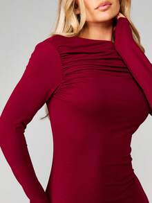 MISSGUIDED Ruched Chest Long Sleeve Bodycon Mini Dress Fall Winter Evening Party Dress
