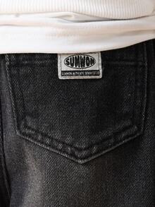 SUMWON 男童阔腿抽绳牛仔裤，休闲宽松版型，适合日常穿着和度假。 - 黑色 - 查看 5