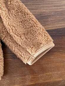 SHEIN 男婴幼儿新生儿0-3岁可爱休闲日常百搭泰迪熊刺绣羊毛连帽夹克 - 棕色 - 查看 4