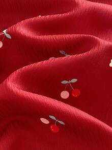 SHEIN Baby Girls' Cute Red Cherry Embroidery Long Sleeve Princess Dress, Sweet Dress For Toddlers, Spring/Autumn - Burgundy - View 8