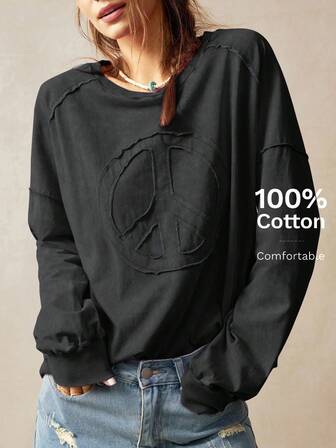 Bohemela 大码纯色圆领插肩袖休闲宽松运动衫女士秋冬装