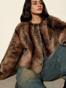 Aveloria Modichic Fashionable Chic Minimalist Design Faux Fur Short Jacket For Women - Brown - View 1