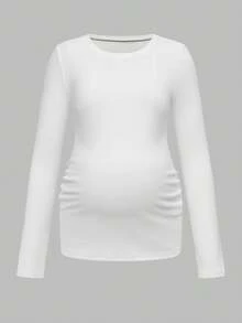 Modmama 孕妇纯色简约日常穿搭圆领长袖T恤 - 彩色 - 查看 7