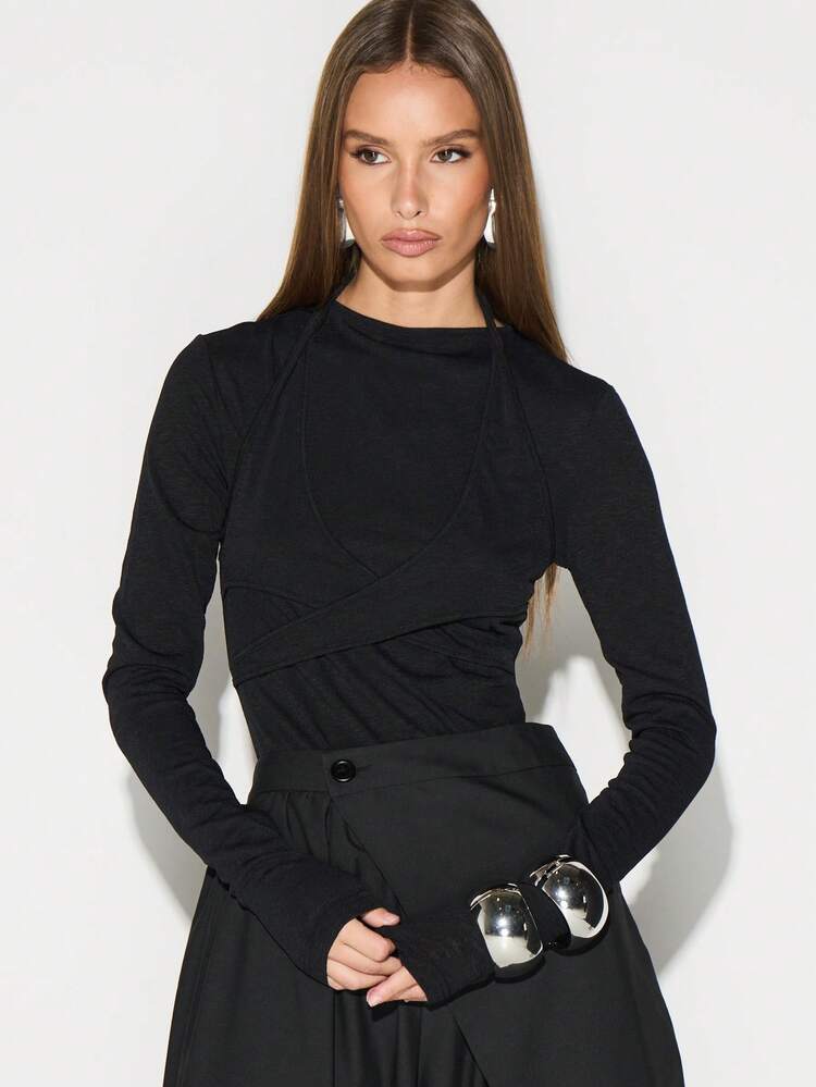 KIZN Long Sleeve Mesh Bodysuit With High Neck