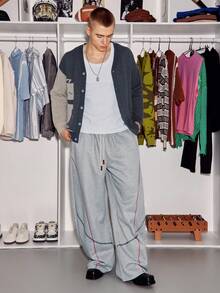 Manfinity Roghcode Men's Fashionable Casual Contrast Color Long Sleeve Button-Up Cardigan Men Knitted Set Clothes Man Men 90s Fashion Cashmere Men Clothing Men Fall Collection Fall Winter Men's Cardigans Sweater - Grey - View 6