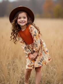 SHEIN Emery Rose Kids Kleine Mädchen Leoparden-Muster Langarm Kleid, ideal für Lässig, Alltagstragen & Schule im Sommer & Herbst, Mutter und Tochter/Schwestern Partnerlook