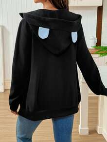 SHEIN Maternity Cartoon Pattern Zip-Up Hooded 3-In-1 Jacket