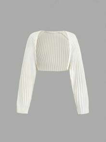 Sweetra 纯色罗纹休闲百搭长袖开衫 - 彩色 - 查看 4