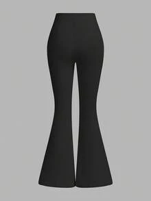 SHEIN PETITE 3 条装 合身腰部松紧带 弹力腰部喇叭裤套装 紧身女式长裤 - 黑色 - 查看 10