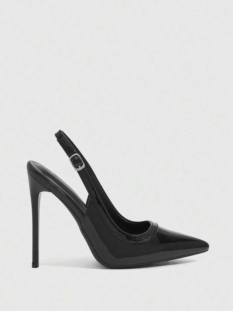 CUCCOO SZL Women's Black Pointed Toe Stiletto High Heel Sexy Evening Party Pumps With Ankle Strap For Christmas Spring Shoes