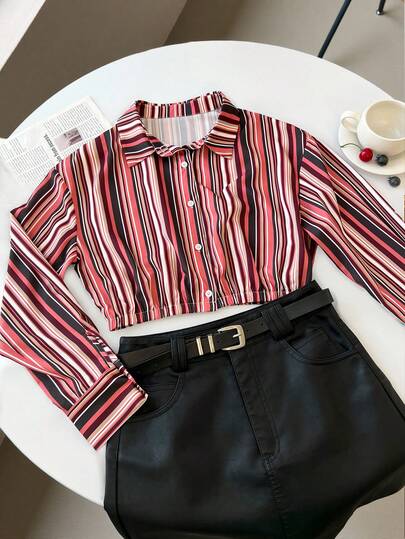 Resyla Women's Striped Shirt Tops, Suitable For Autumn/Winter, Outdoor, Sports, Daily, Commuting, Holiday Gifts, Women's Gifts, Sibling Gifts, Sister Gifts, Fashionable Versatile Shirts, Vintage Shirts, Striped Tops