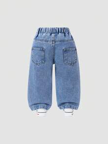 Infant Girls' Jeans, Toddler Girls' Casual Jeans With Cute Butterfly Applique And Embroidery Design, Mid-Waist Slim Fit Blue Denim Pants, Suitable For Infant, Jeans With Bow, Y2K Style Jeans, New Autumn/Winter 2025 - Blue - View 2