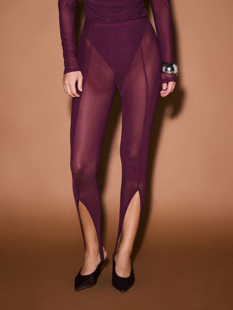 KIZN Mesh Wrap Front Bodysuit With Sheer Panels