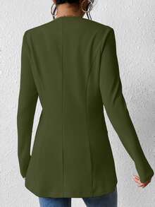 EMERY ROSE Women's Casual Textured Unlined Collarless Lightweight Long Sleeve Blazer - Army Green - View 2